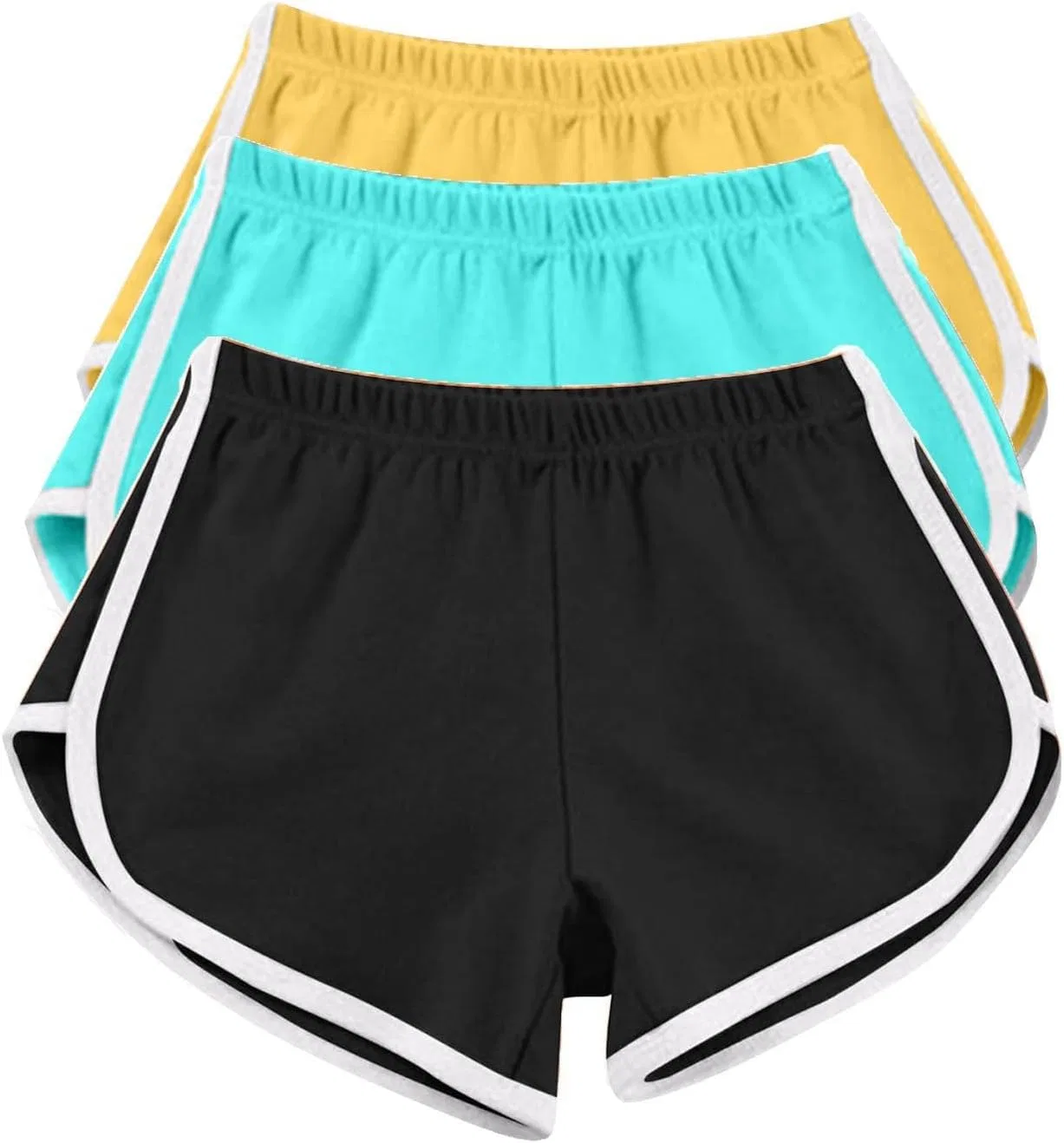 Шорты спортивные женские с высокой талией 3 шт, B3-black + Sky Blue + Yellow