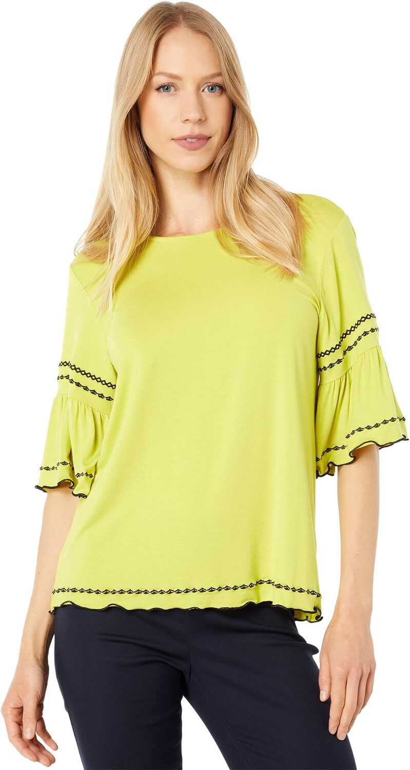 

Топ Vince Camuto Bell Sleeve Embroidered Knit, цвет Chartreuse