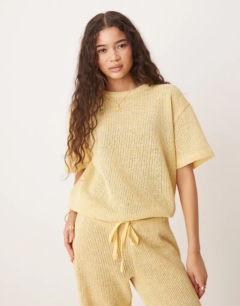 

Объемный трикотажный свитер ASOS DESIGN с короткими рукавами лимонного цвета