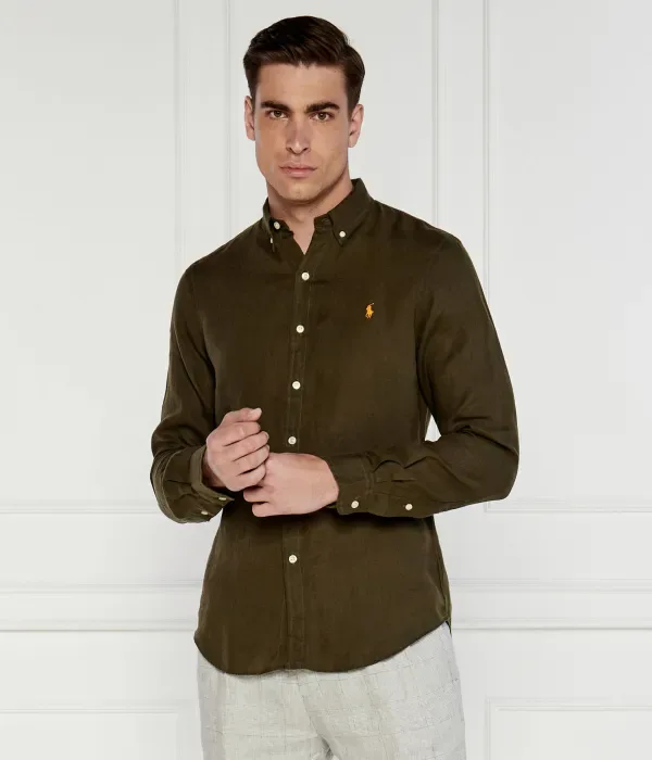 Льняная рубашка slim fit Polo Ralph Lauren, хаки — фото 3