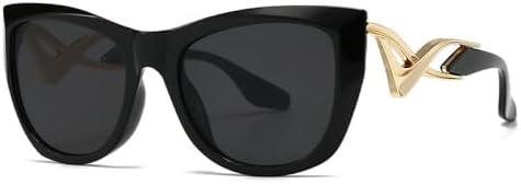 

Солнцезащитные очки в стиле панк «кошачий глаз» для женщин и мужчин, винтажные популярные солнцезащитные очки в крупной оправе с металлическими дужками MTZJH, Black Black