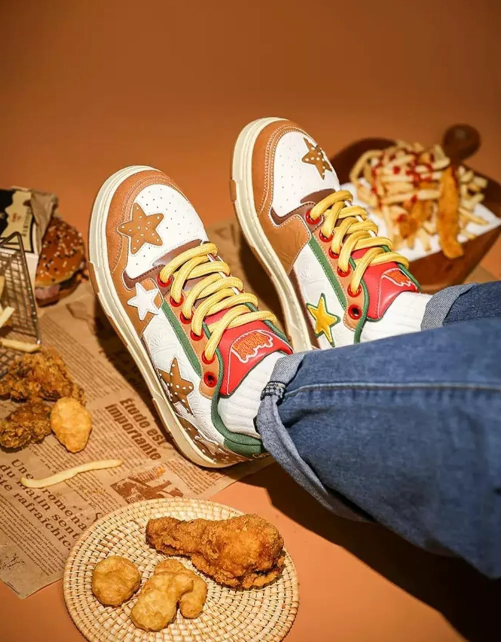 Мужские массивные кроссовки Star Shoes Y2K в ретро-стиле, кожаные кроссовки на шнуровке, легкая и удобная обувь для ходьбы для мужчин и женщин Generic, коричневый — фото 4