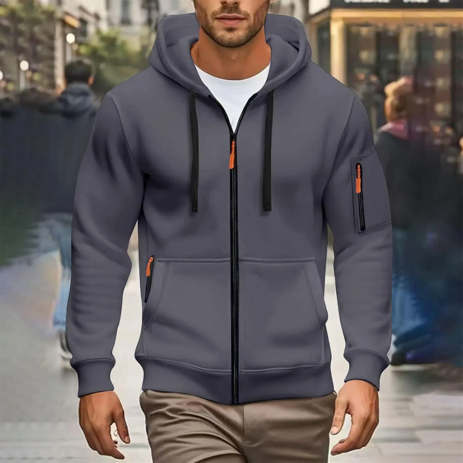 Мужская толстовка на молнии, вафельная ткань, Dark Gray — фото 3