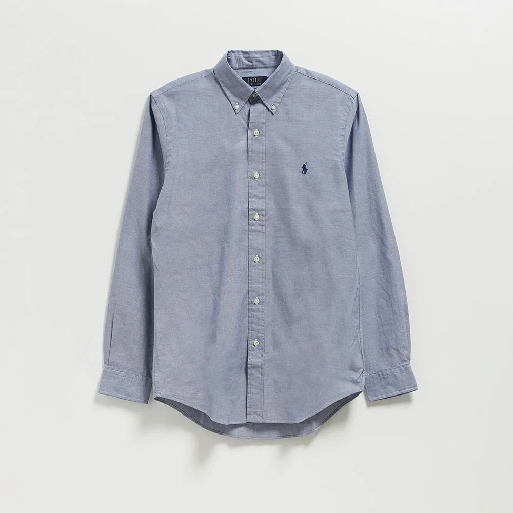 Мужская рубашка оксфорд Custom Fit в полоску тёмно-синего цвета от Polo Ralph Lauren