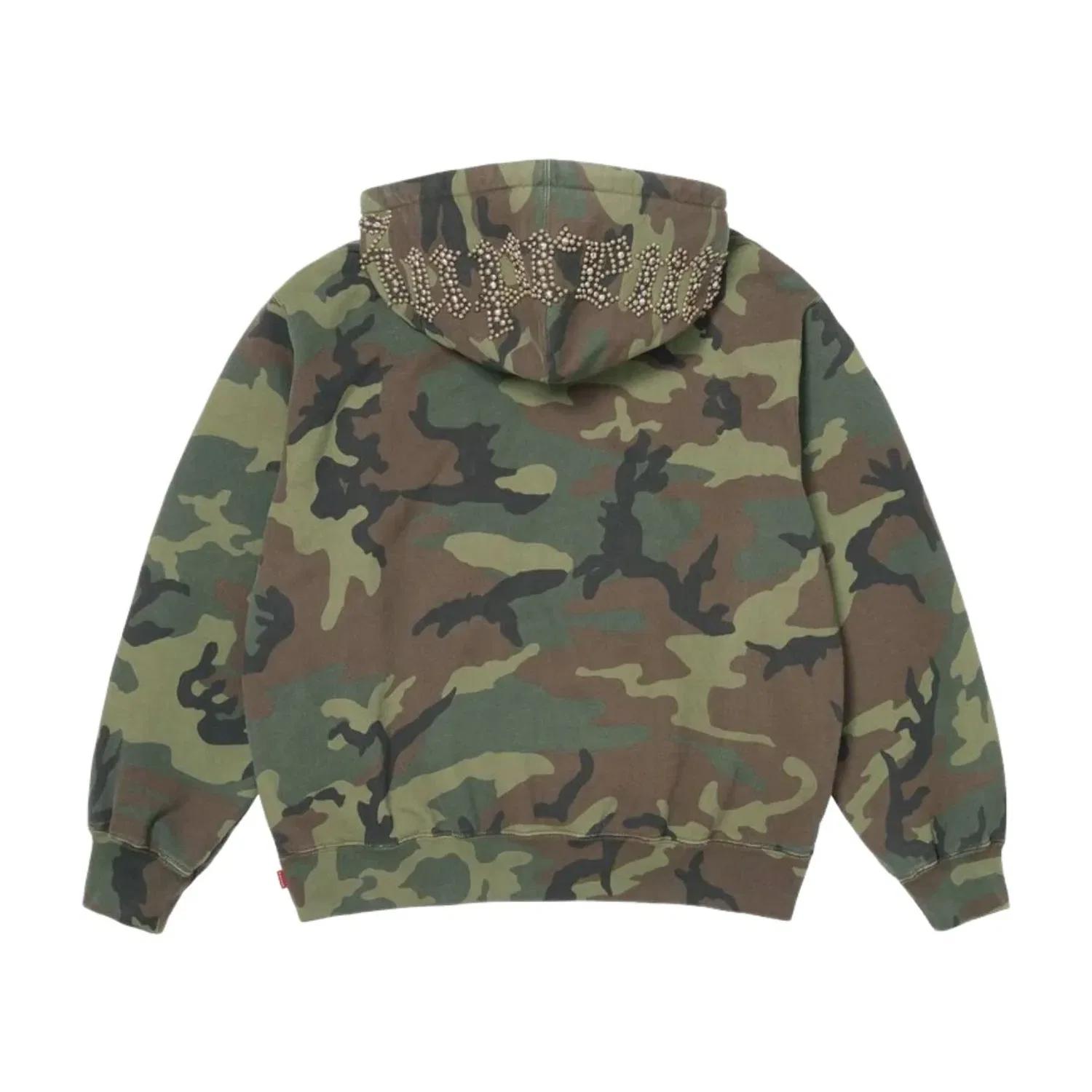 Толстовка Supreme SS26 с капюшоном и заклепками, окрашенная в технике Overdyed Studded Hooded Sweatshirt, расцветка 'Woodland Camo', зеленый — фото 2