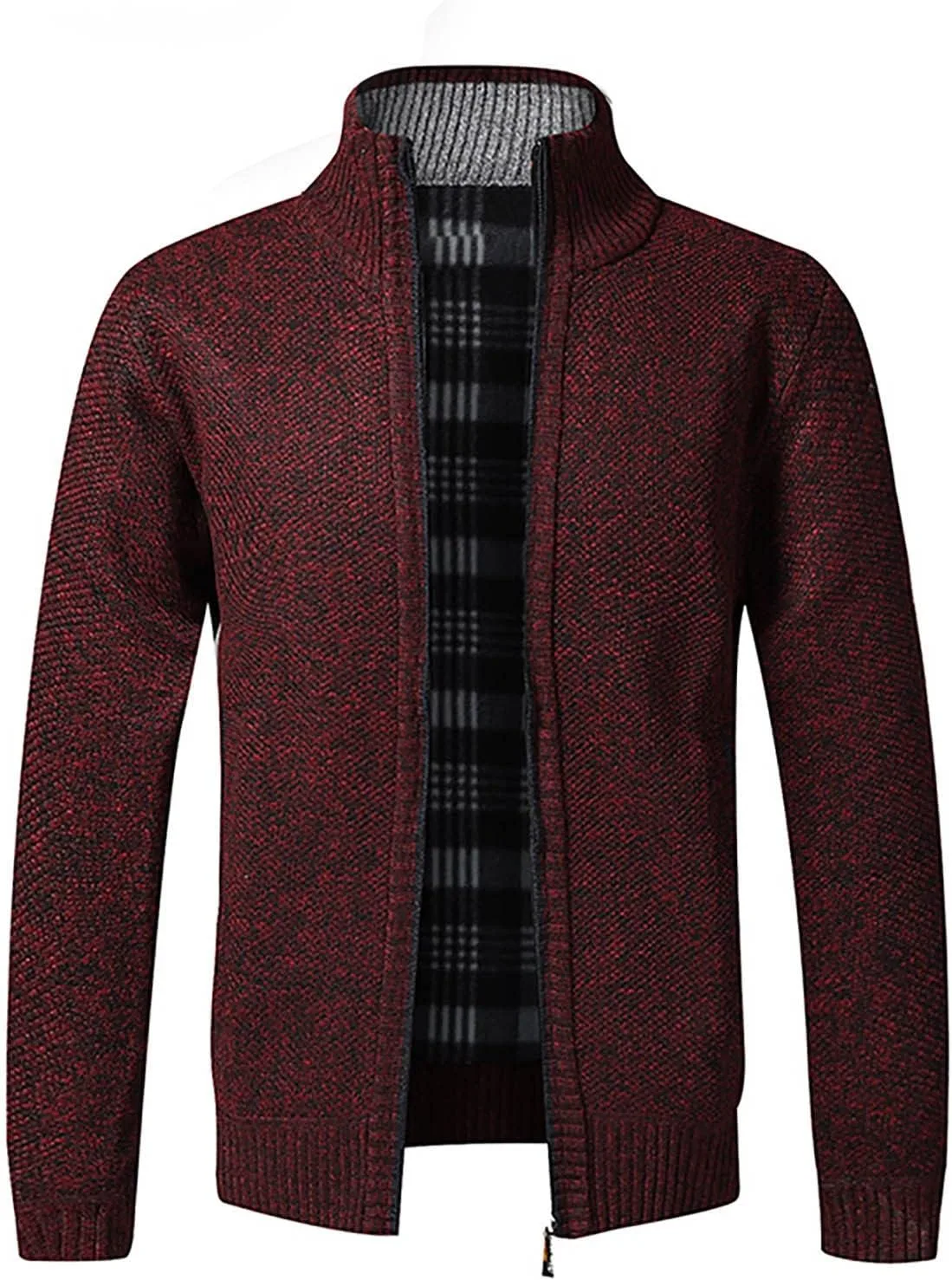 

Мужской кардиган Uillui с полной молнией, фланелевой подкладкой и кабельной вязкой