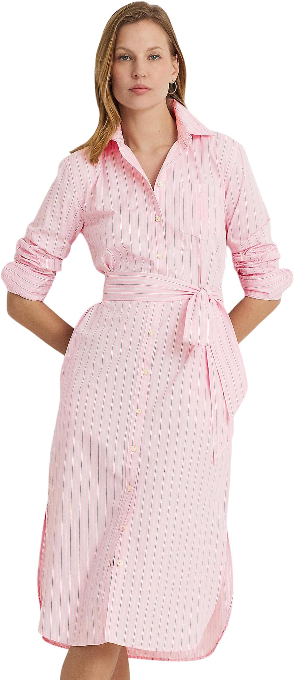 

Платье Lauren Ralph Lauren Striped Belted Broadcloth Shirtdress, цвет Pink/White Multi