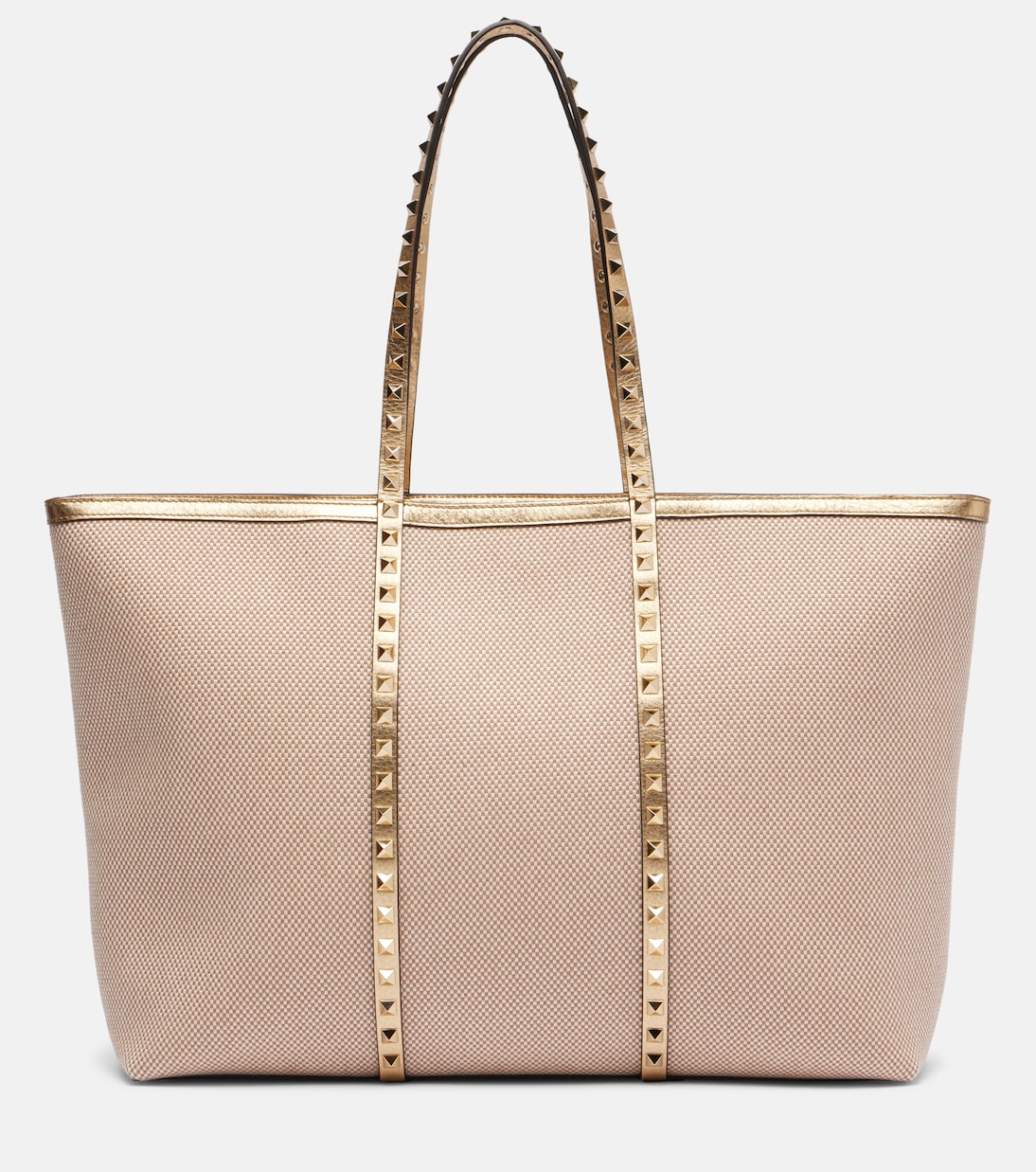 

Сумка-тоут Rockstud Large из кожи и ткани Valentino Garavani, Naturale-Tobacco/Mekong