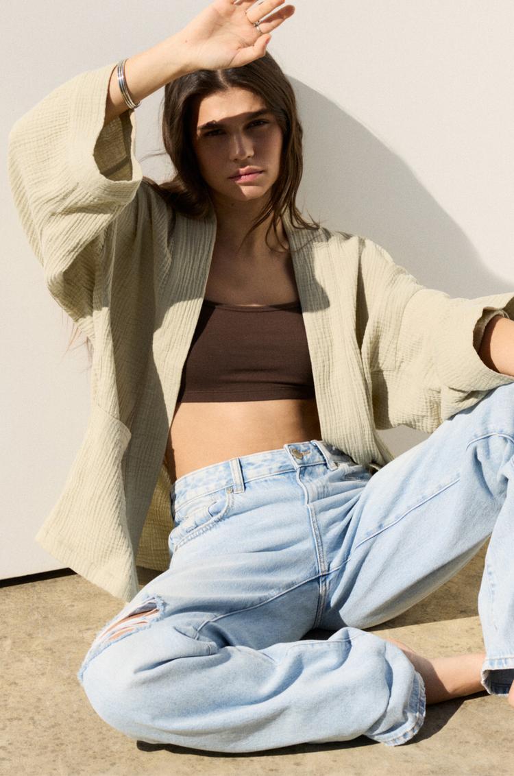 

Струящаяся куртка-кимоно Pull And Bear, хаки