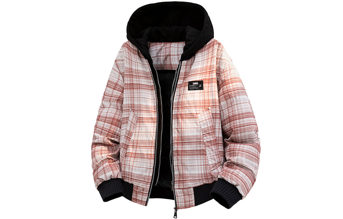 

Пуховик Unisex Hooded Thickened ZIAREL, красный stripes plaid