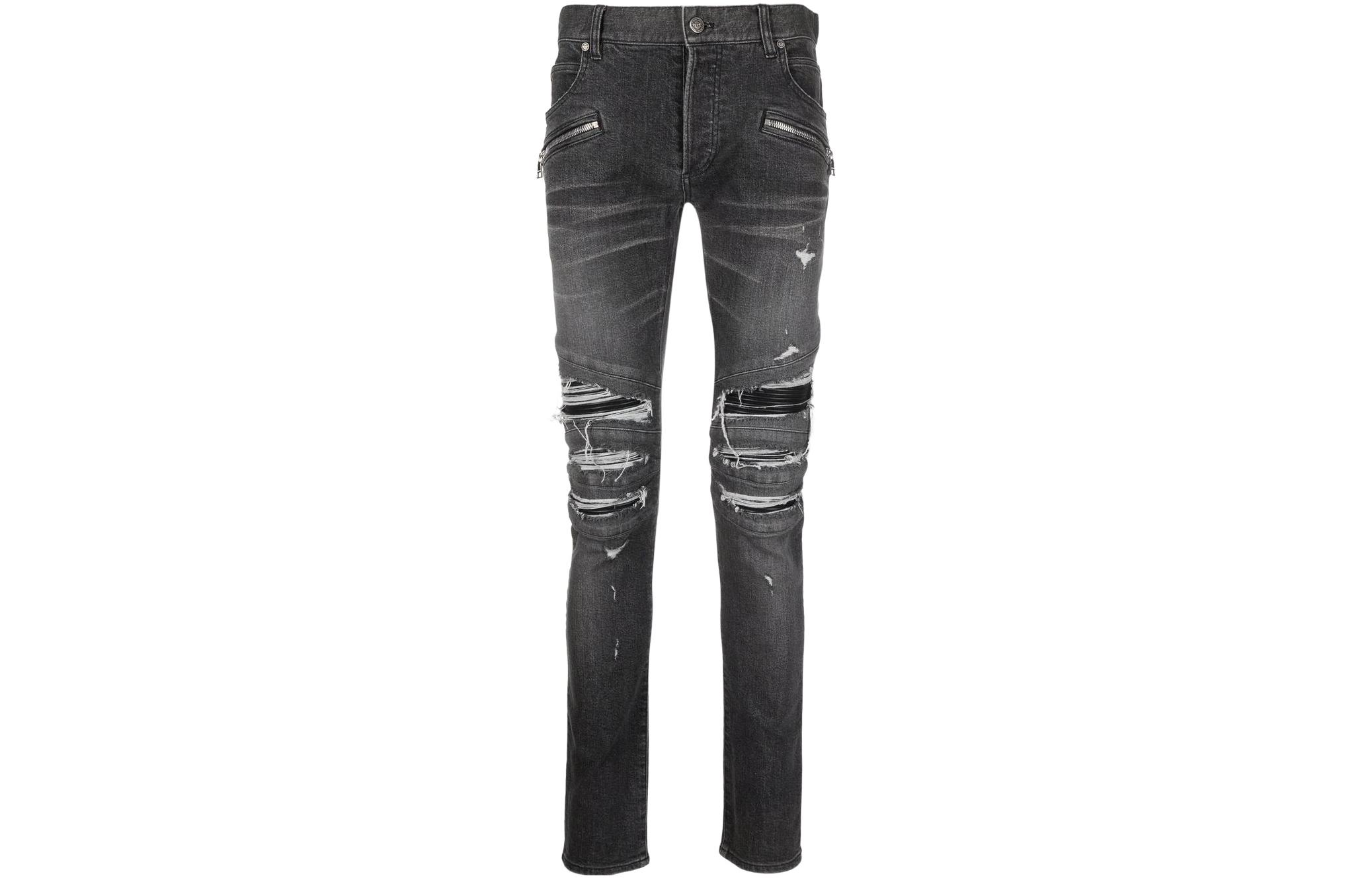 

Потертые узкие джинсы BALMAIN, черные