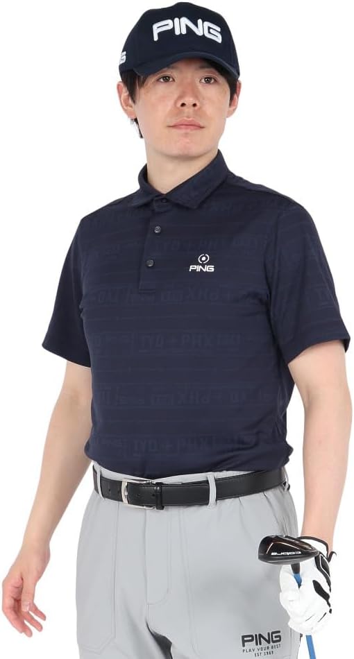 

Мужская поло-рубашка с коротким рукавом Pin Apparel 621-5160219 (жаккардовый узор в виде билета) / для гольфа Ping, темно-синий