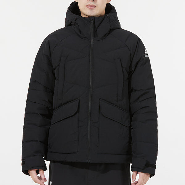 Пуховик adidas Big Baffle Jkt Casual Sports Zipper Cardigan hooded down Jacket Black, черный — фото 3