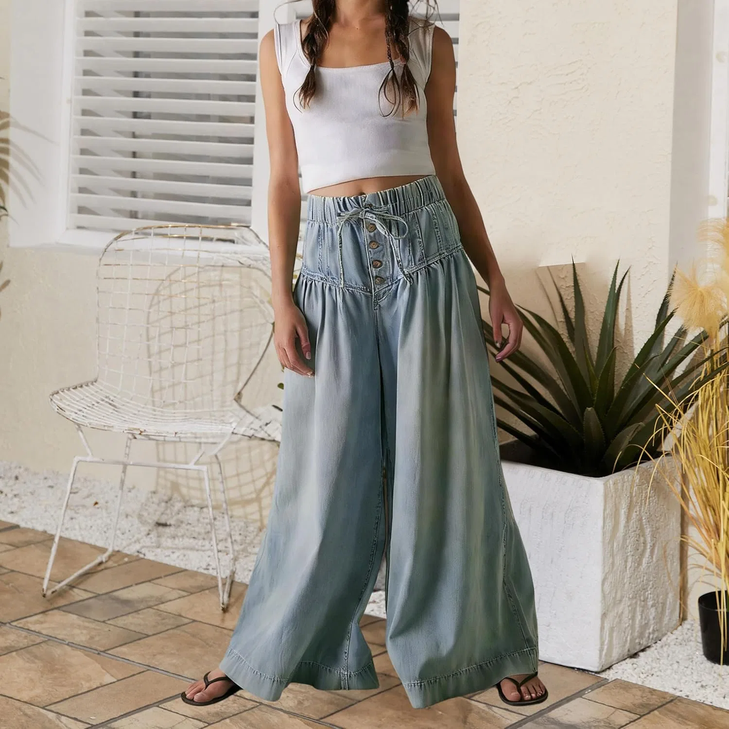 Джинсы широкие Chambray Pants, Light Blue — фото 2