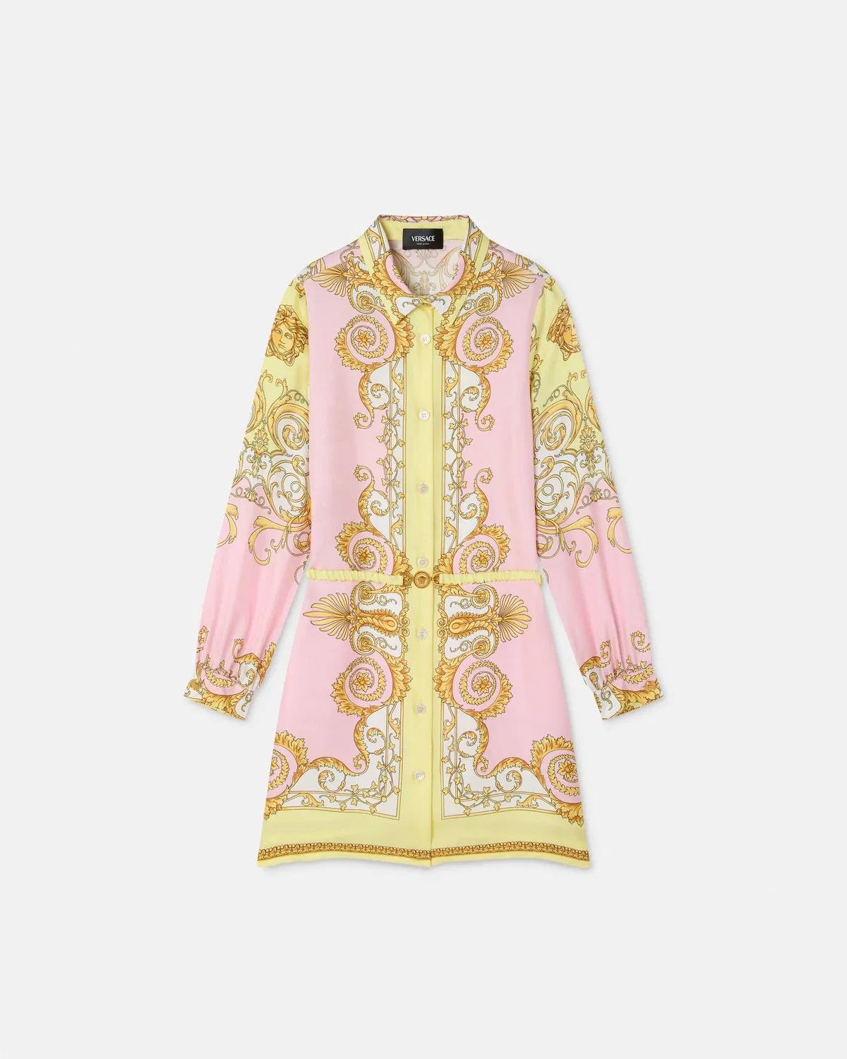Детское платье-рубашка из шелкового твила с принтом VERSACE, желтый