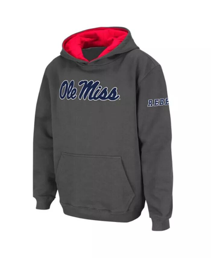 

Темно-серый пуловер с капюшоном и большим логотипом Big Boys Ole Miss Rebels Stadium Athletic