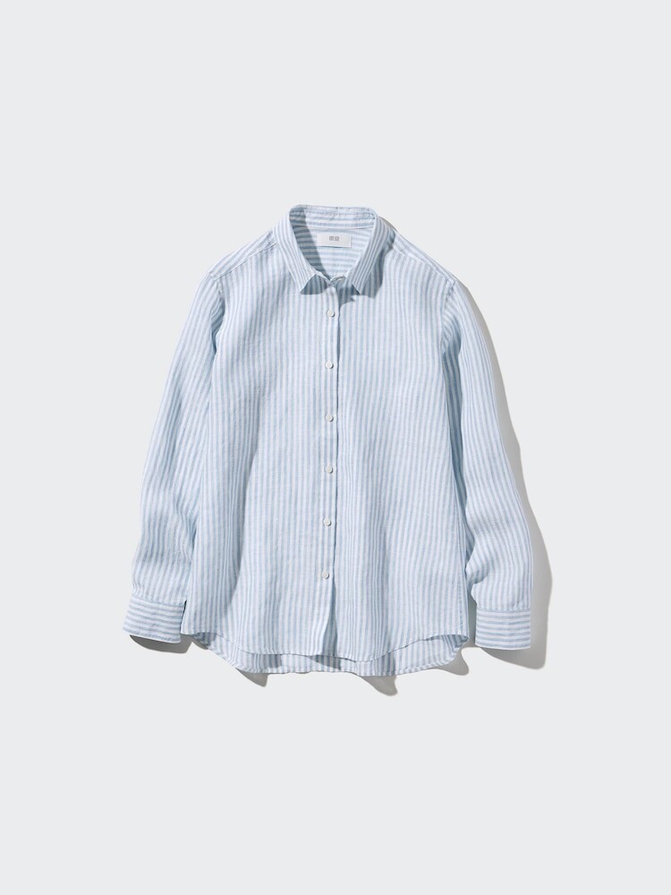 

Рубашка из 100% льна премиум-класса в полоску Uniqlo, цвет 62 синий