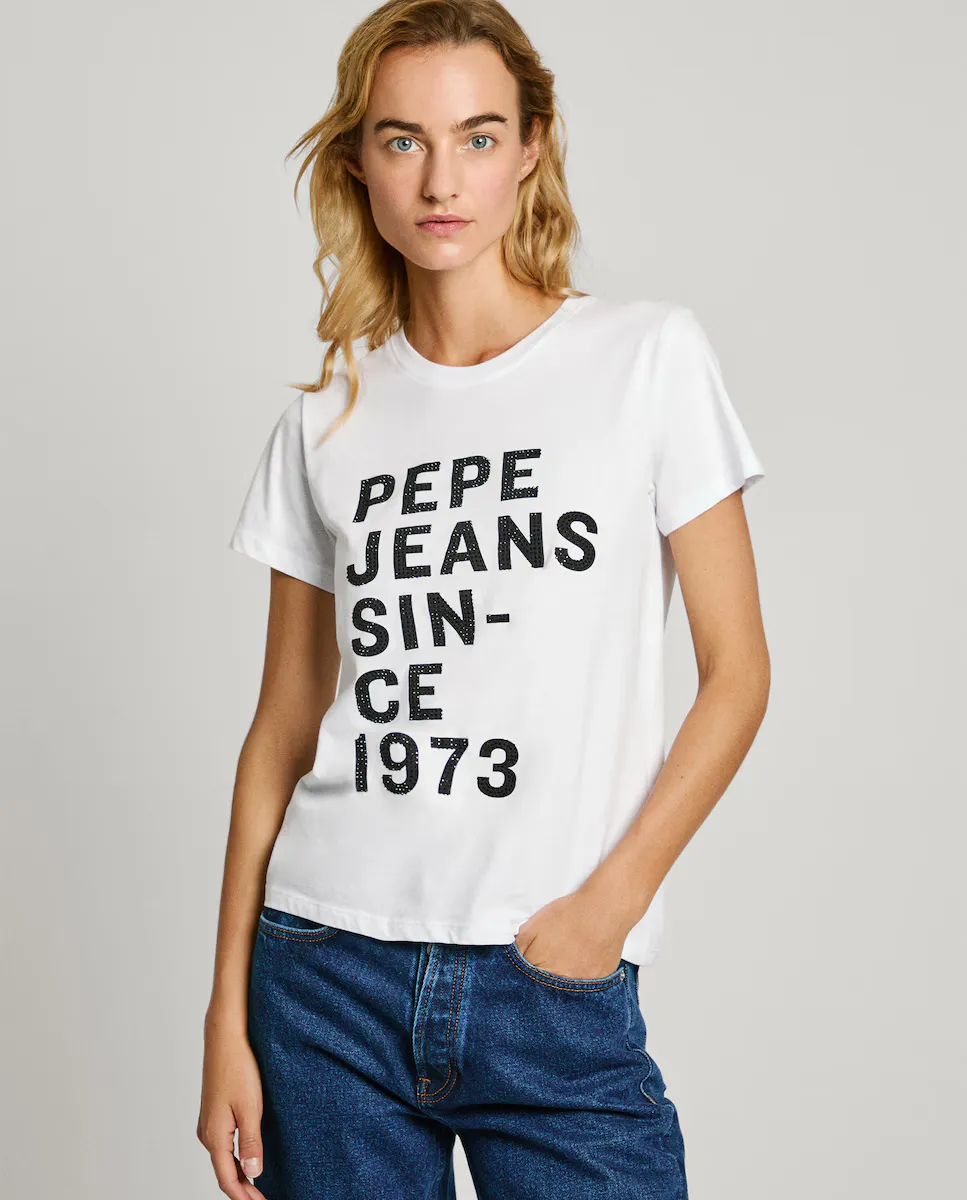 

Женская футболка с круглым вырезом и принтом макси-логотипа Pepe Jeans, белый