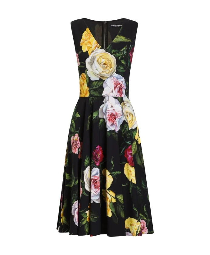 

Платье без рукавов с v-образным вырезом и цветочным принтом Dolce & Gabbana, мультиколор