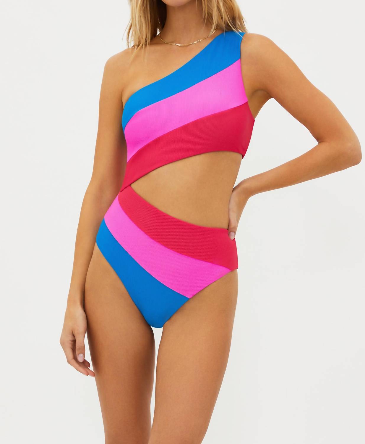 

Слитный купальник Joyce на одно плечо в цвете Orchid Colorblock Multi Beach Riot