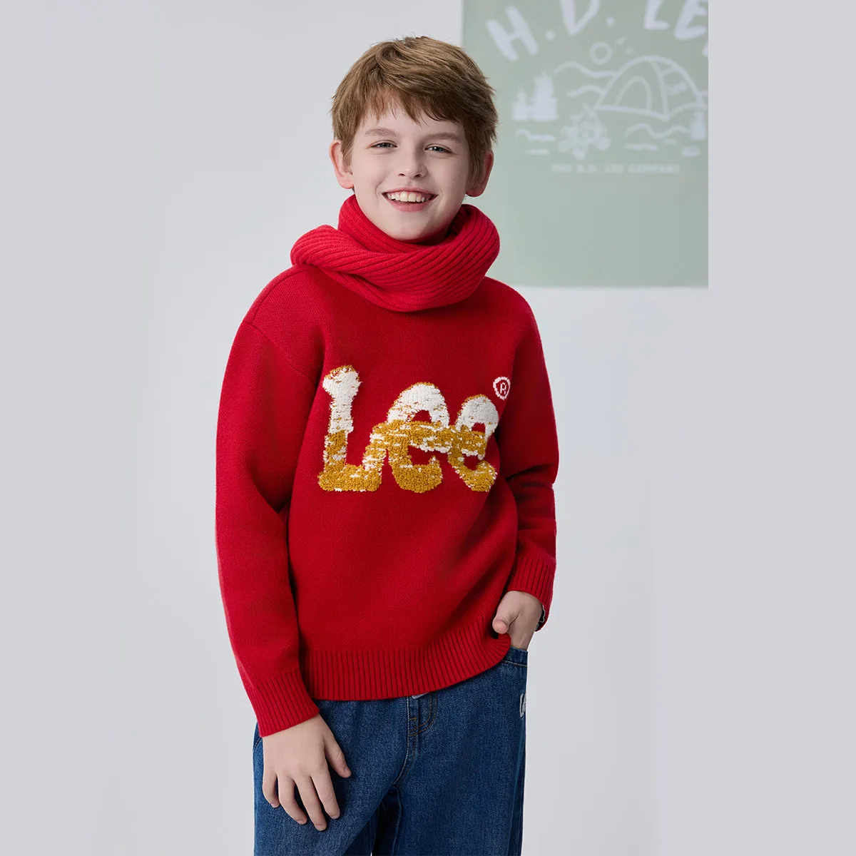 Детский свитер с круглым вырезом утолщенный Lee, Raffia Crimson — фото 4