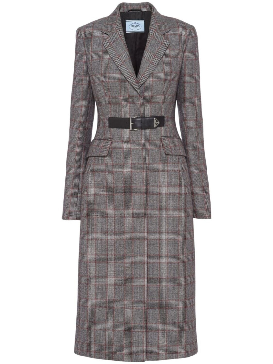 

Prada шерстяное пальто в клетку Prince of Wales, серый