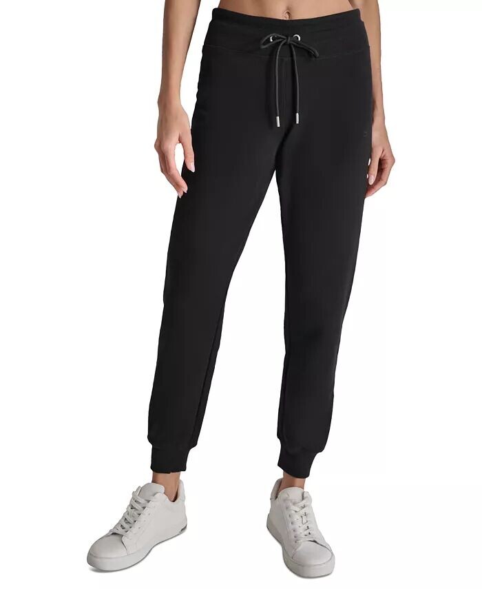 

Женские флисовые спортивные штаны DKNY с вышитым логотипом на манжетах, черный