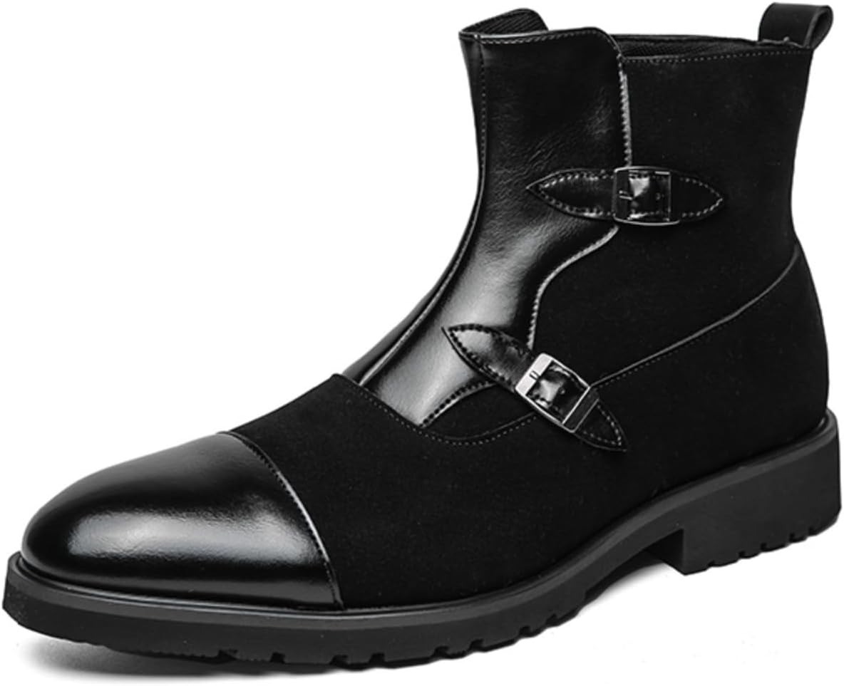 

Мужские ботинки YRZHGDL Chelsea из кожи и замши с классической двойной пряжкой, носок с защелкой, черный