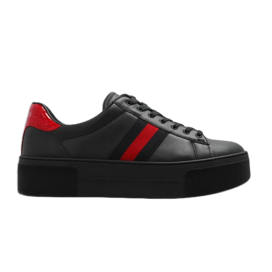 Кроссовки (WMNS) Gucci Ace Leather Platform 'Black', черный — фото 2