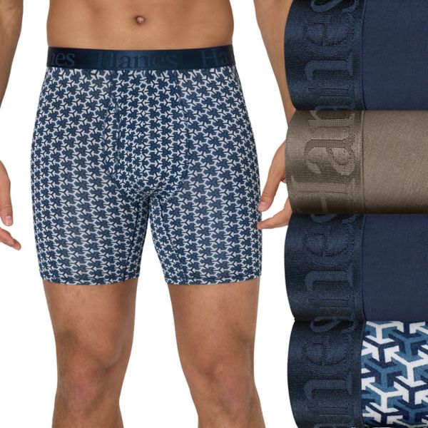 

Бонусный набор из 3+1 супермягких мужских трусов-боксеров Hanes, цвет blue print