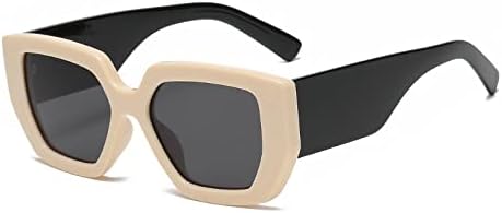 

Винтажные квадратные солнцезащитные очки 2027 года для женщин и мужчин, с широкими дужками и крупной оправой, черные и зеленые, с защитой от УФ-излучения UV400 MTZJH, Beige