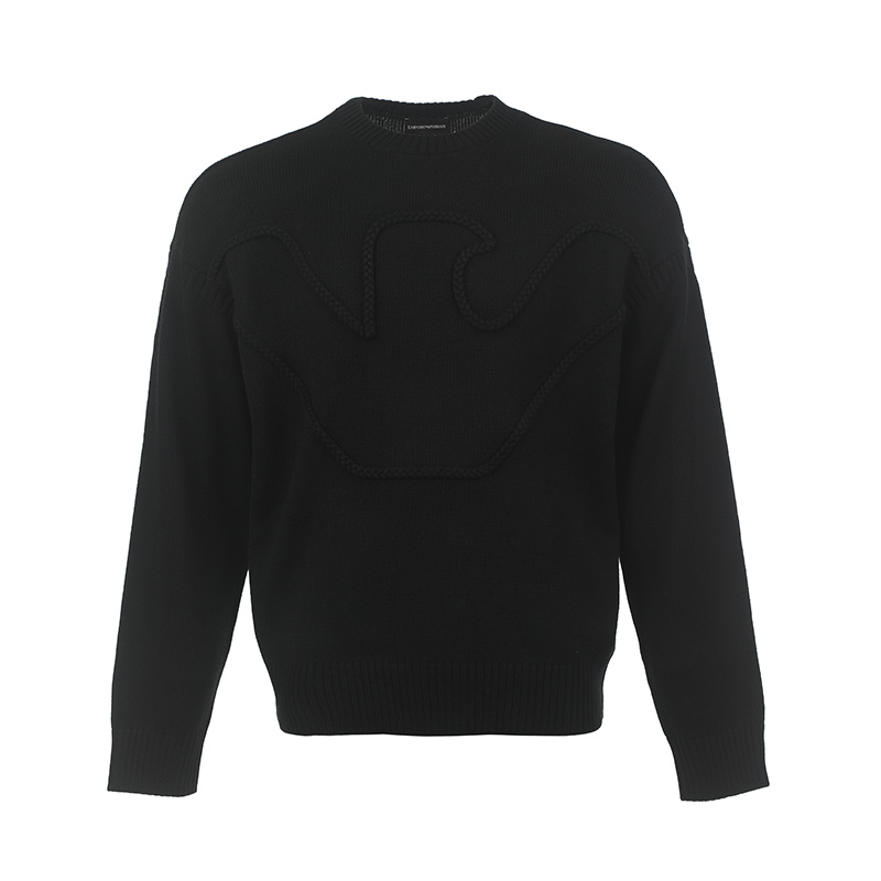 

Косоплетённый джемпер с тисненым логотипом EMPORIO ARMANI, черный