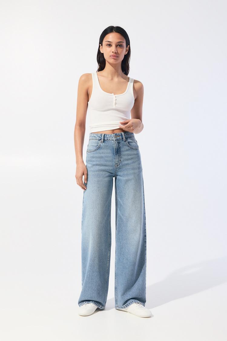 

Джинсы с высокой талией и широкими штанинами Pull And Bear, синий