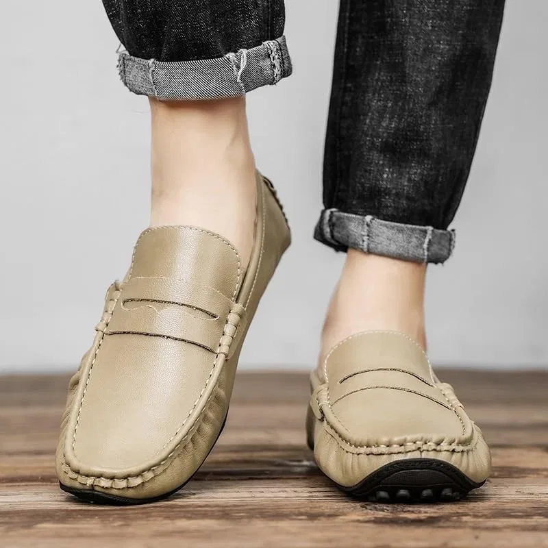 Лоферы кожаные Mens Vegan Leather Loafers Slip On Classic Vintage Style Low Top Casual Prom and Outdoor Wear, бежевый UOPYNE — фото 3
