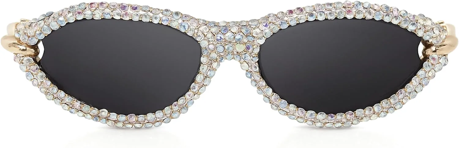 

Модные солнцезащитные очки Bullabulling с блестящими стразами, узкой овальной формы, для женщин, стильные очки «кошачий глаз», хрустальные солнцезащитные очки, Black