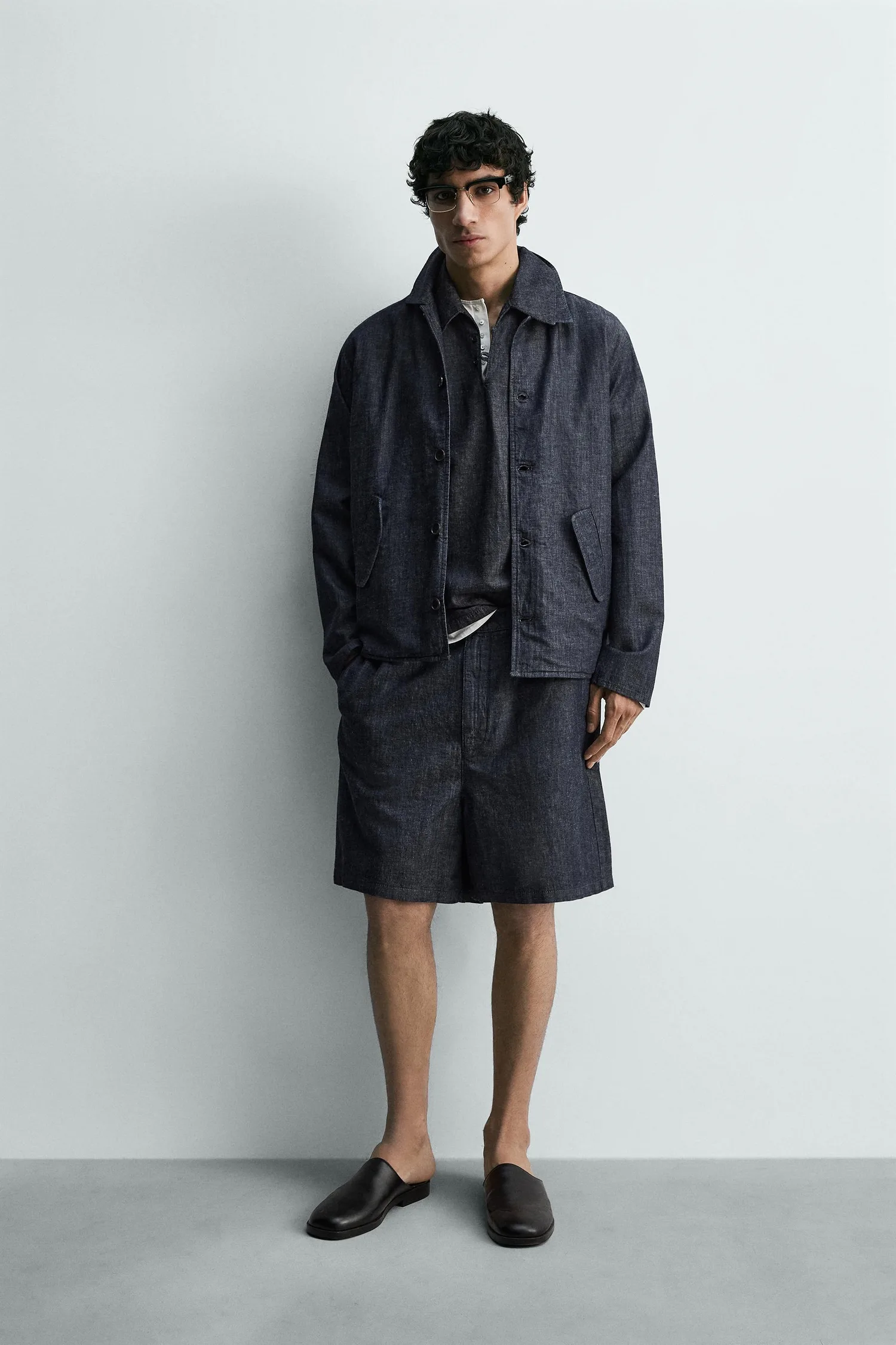 Джинсовая рубашка свободного кроя Zara, синий/индиго