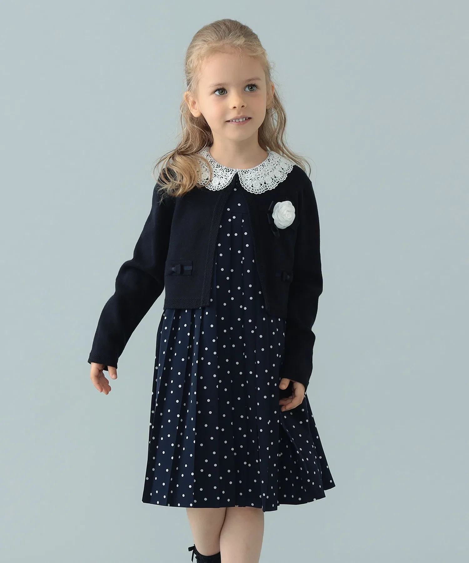 Детское платье こども ビームス Ceremony Dot Pleats Dress + Bolero (115-130cm)