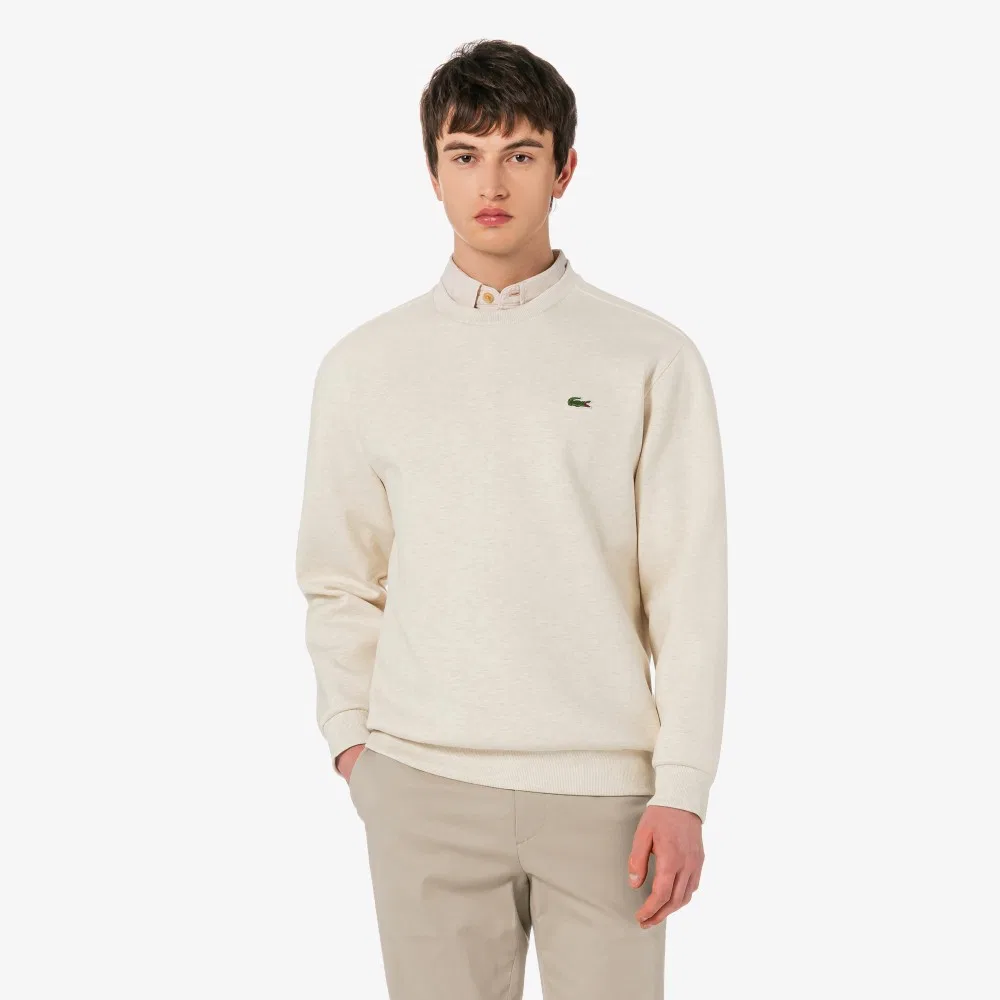 Мужской базовый свитшот Double Face Crew Neck кремовый от Lacoste