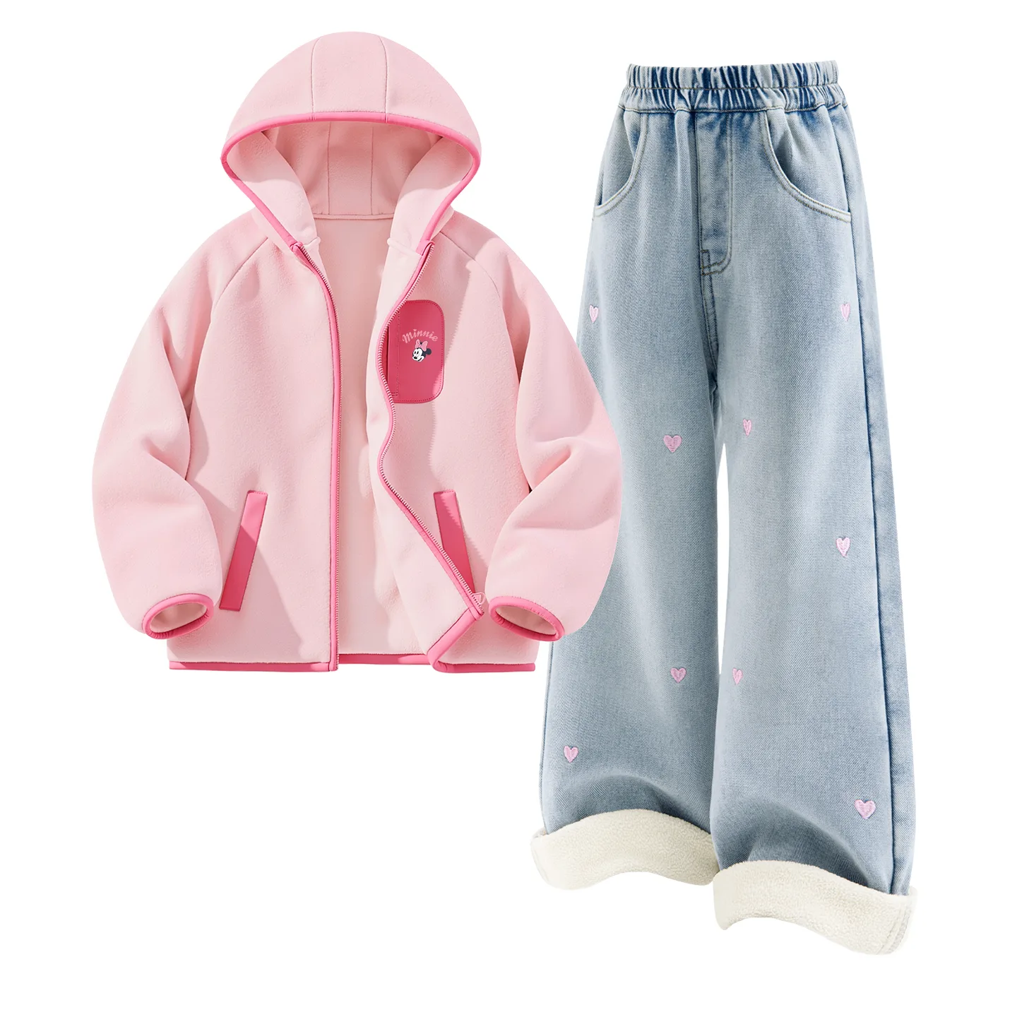 Детский спортивный комплект Casual Disney, [Thickened and Fleece-Lined]Silicone Di-Lift K Purple+Solid Color Denim Light Blue — фото 3