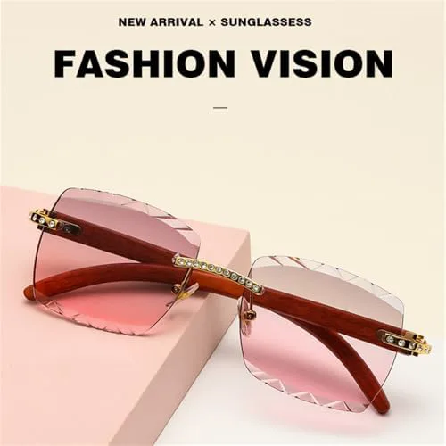 

Солнцезащитные очки 2027 года для женщин, с алмазной огранкой, без оправы, с блестящими кристаллами, женские градиентные очки для мужчин MTZJH, C03 Gold Brown