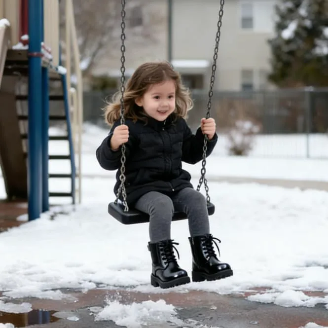 

Детские ботинки для мальчиков и девочек Sawimlgy, классические походные, из искусственной кожи, для улицы, на все сезоны, высокие кроссовки с прочной резиновой подошвой, повседневная обувь, черный