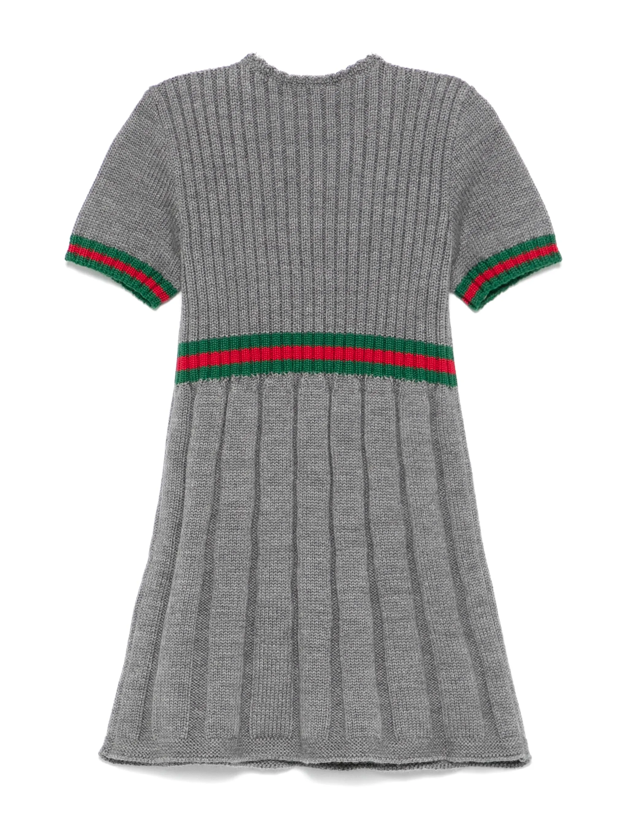 Шерстяное платье с отделкой Web Gucci Kids, серый — фото 2