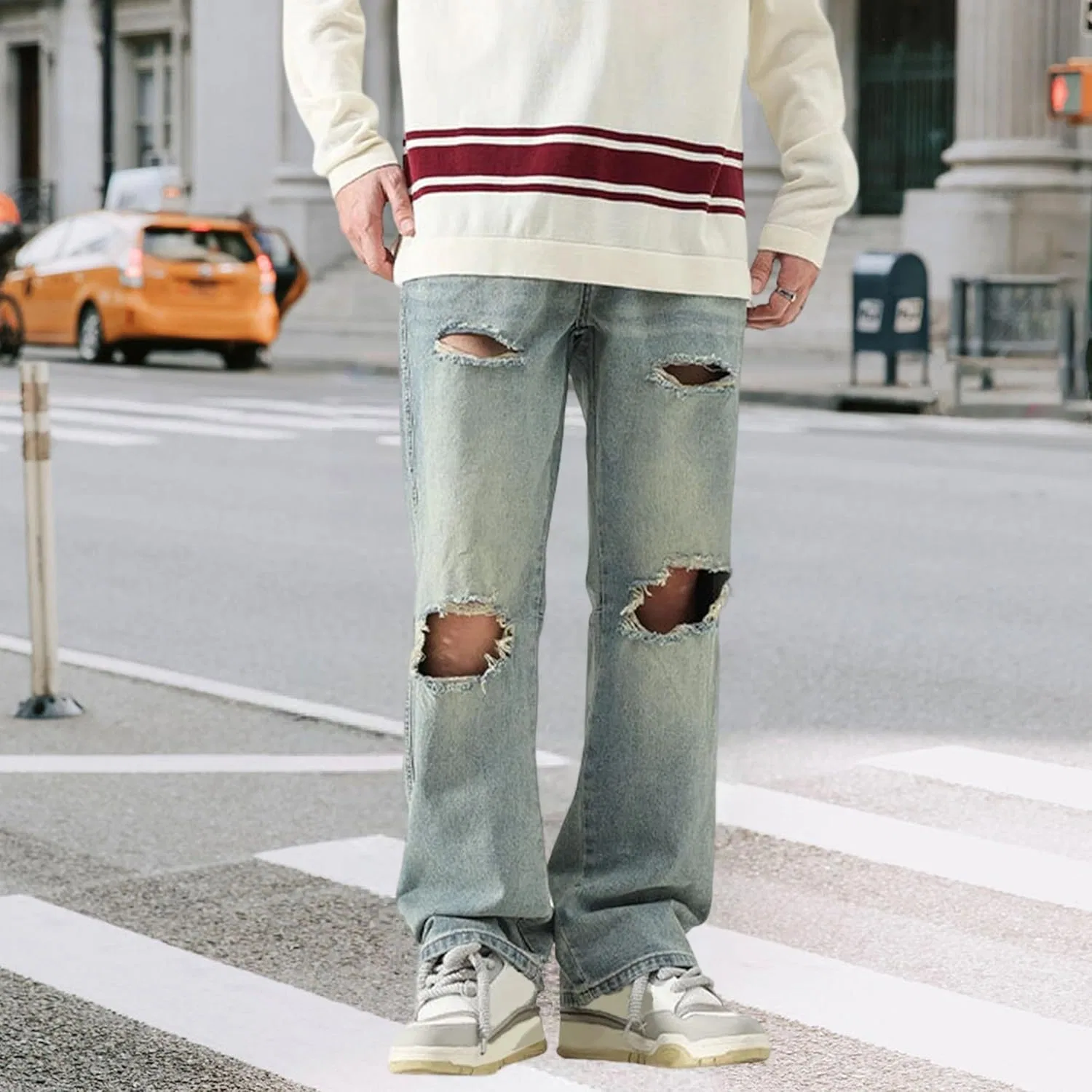 Джинсы рваные мужские Relaxed Fit, Light Blue — фото 2