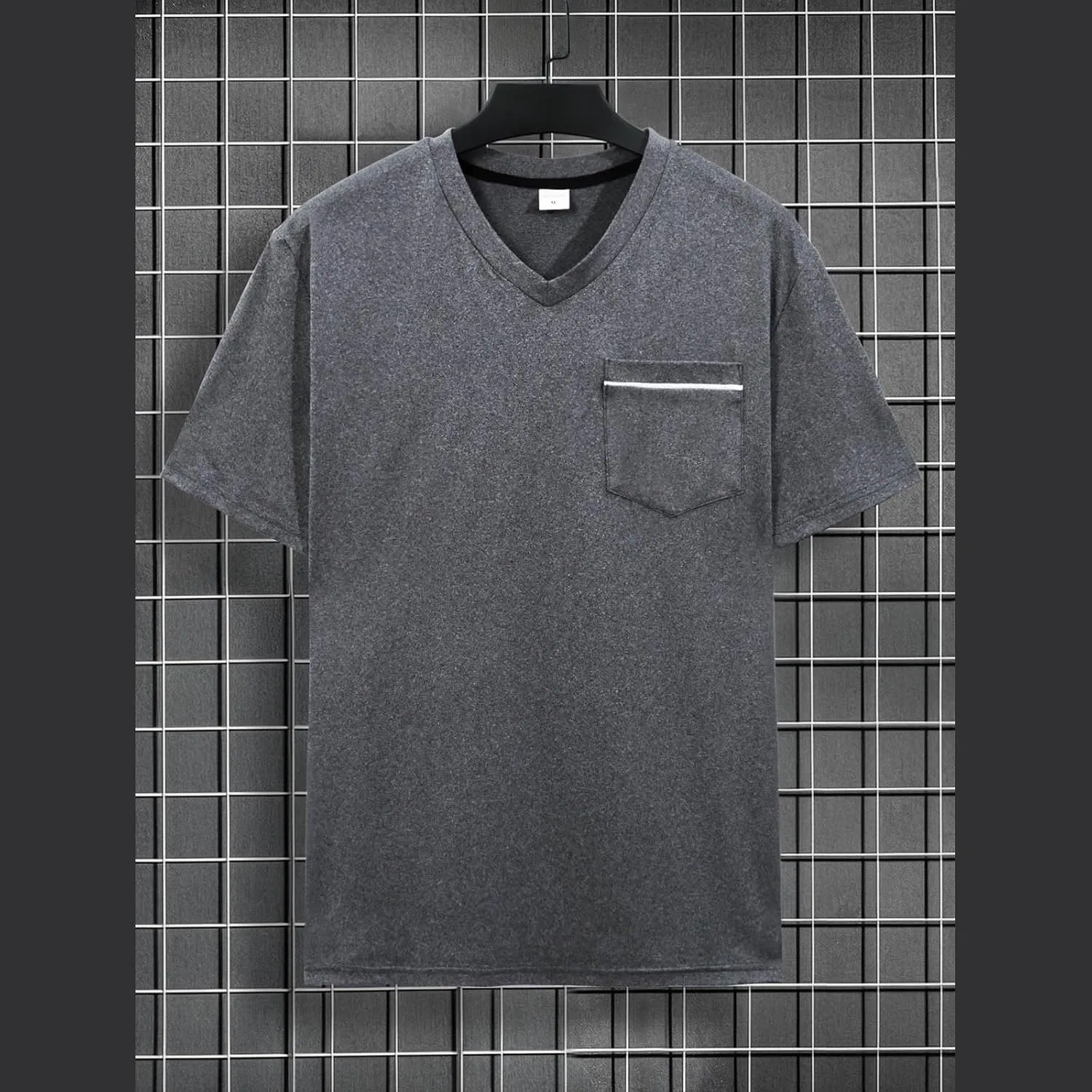 Футболка с V-образным вырезом и карманом, Casual, Dark Gray — фото 3