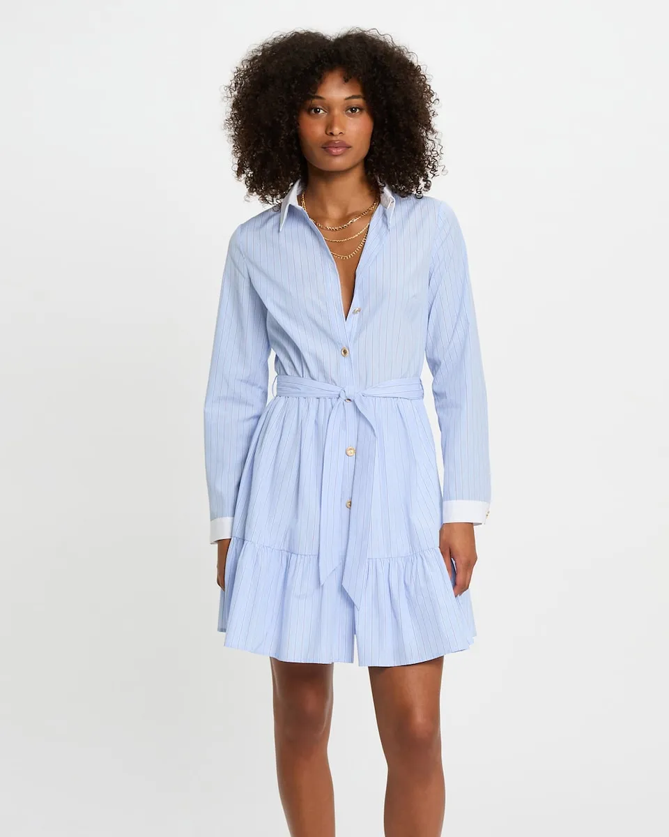 

Короткое расклешенное платье в полоску Morgan, светло-голубой