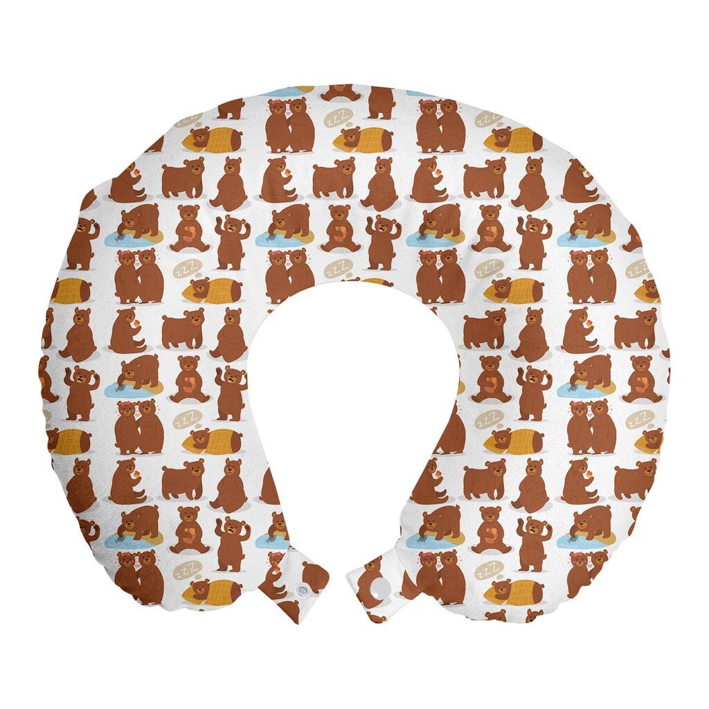 

ABAKUHAUS Funny Bear Дорожная подушка для поддержки шеи, позирование забавных персонажей, пенопластовые дорожные принадлежности для самолета и автомобиля, 30x30 см, Корично-абрикосовый синий