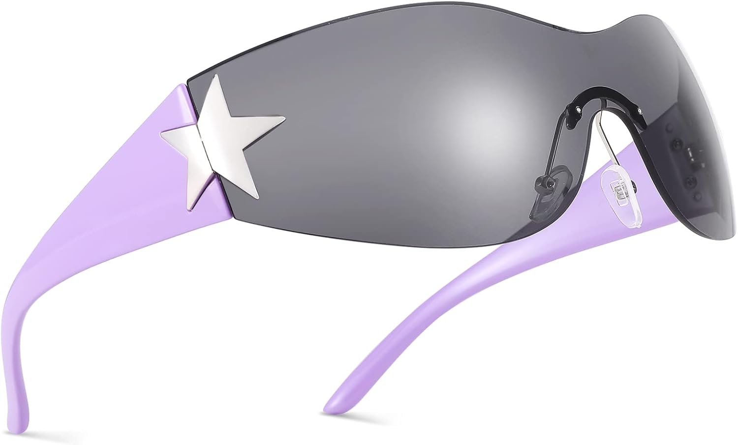 

Солнцезащитные очки COASION без оправы в стиле Y2K с обтекаемой формой и звездным рисунком, для женщин и мужчин, в стиле 2000-х, с козырьком-щитком, большие, модные, без оправы, B7* Black Purple