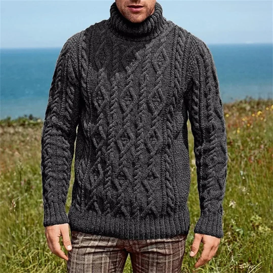 Мужской водолазный свитер Casual Pullover, теплый, с длинным рукавом, Slim Fit — фото 3