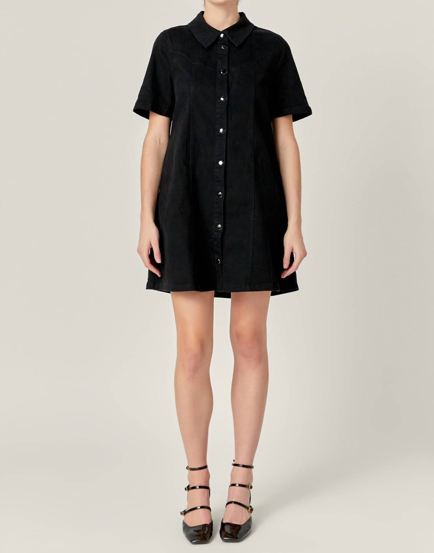 

Черное мини-платье из постиранного денима English Factory