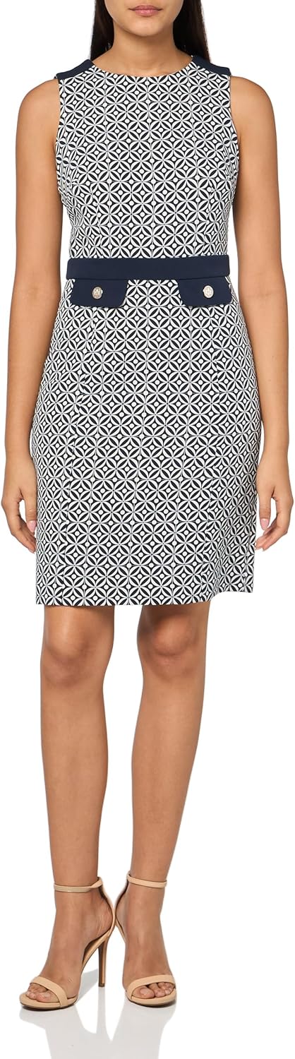 

Женское мини-платье-футляр без рукавов с высоким воротом и цветными карманами от Tommy Hilfiger, Sky Captain/Cream